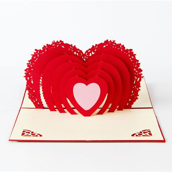 Biglietti d'auguri di carta a forma di cuore fatti a mano 3D pop-up Ringraziamento San Valentino Biglietto di nozze Forniture per feste festive