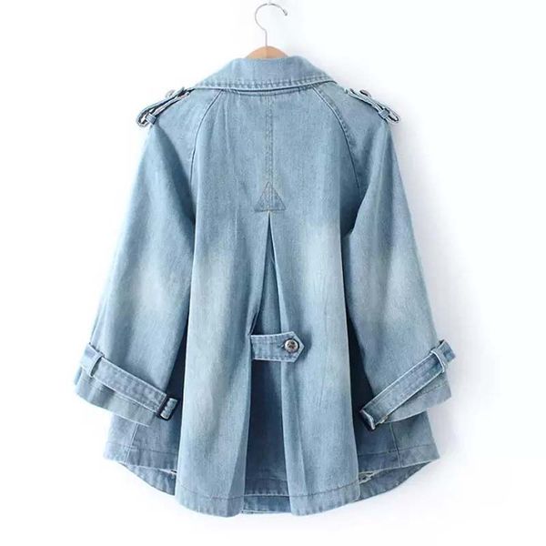 

wholesale- korean loose denim cape coat female jacket double-breasted suit colllar big size women windbreaker a-line, Black;brown