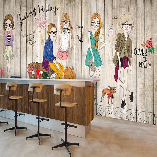 Solid Wood White Brick Fashion Girl Wallpaper Modern Living Room Solid Wood White Brick Fashion Girl