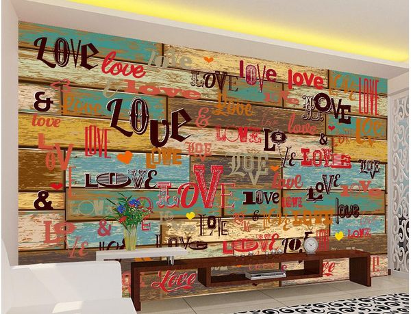 

customize size modern retro english alphabet wooden wood grain 3d background wall