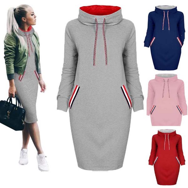 

autumn winter new fashion womens ladies long sleeve slim bodycon casual pullover long dress 6 colors 6 size, Black;gray