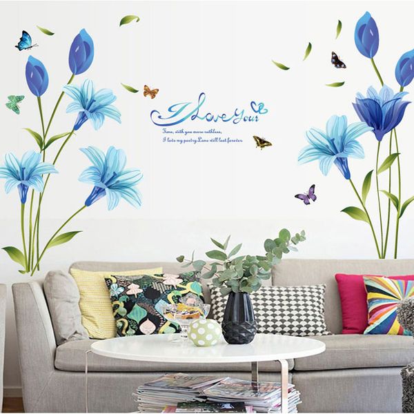 

lily romantic flower pvc wall sticker waterproof wallpaper sitting room bedroom hallway baseboard background ing