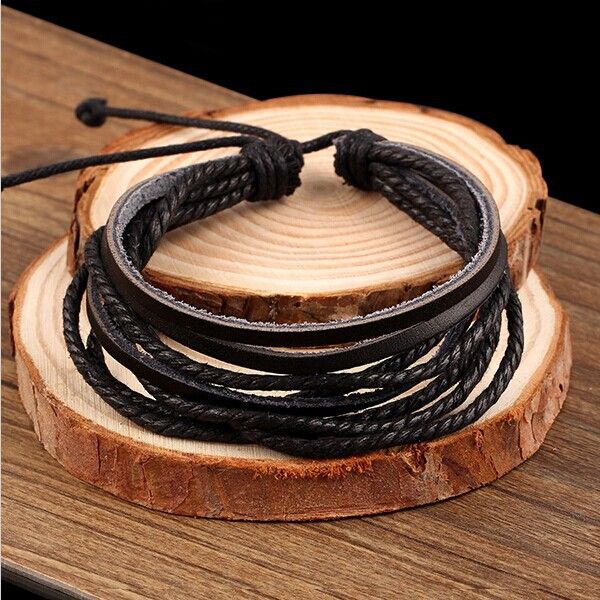 

wholesale punk style wax rope leather bracelet individual diy adjustable bracelet delicate handmade jewelry