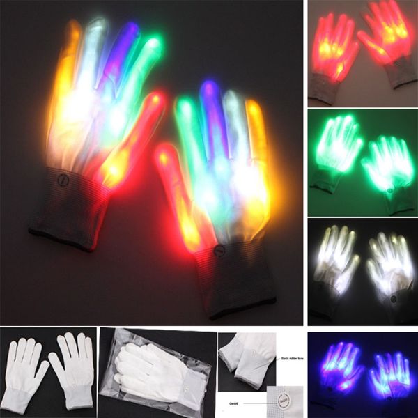 Guanto a LED Guanti per l'illuminazione a colori Scheletro lampeggiante Halloween Natale Pasqua Puntelli per palcoscenico Guanti Guanti per dita per bambini per adulti HH7-97