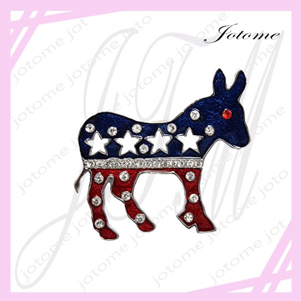 

100pcs/lot china wholesale direct factort sale democrat donkey political american flag patriotic pin brooch with rhinestones, Gray