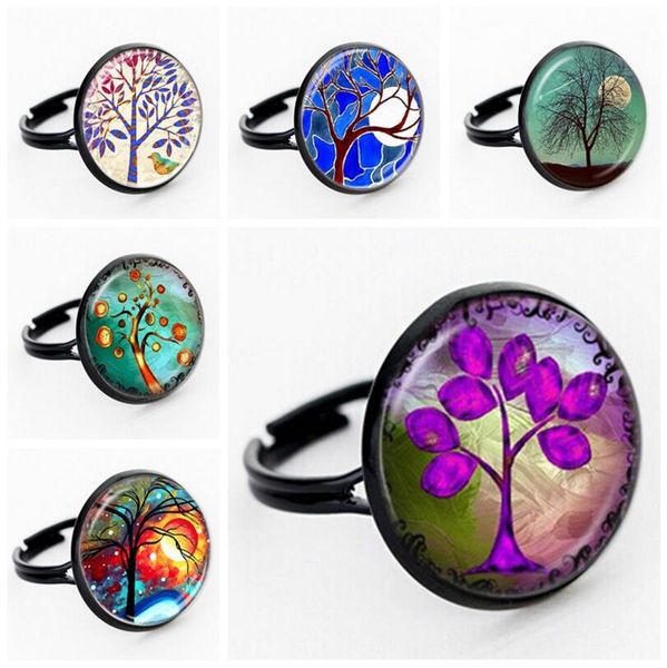 

vintage style tree of life time gemstone rings jewelry art and the thought of the tree christmas style charm jewellery gift, Golden;silver