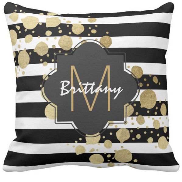 Throw Pillow Case Faux Gold Paint Splatter On Black White Monogram Square Sofa And Car Cushions Cover Lawn Chair Cushion Waterproof Cushions For
