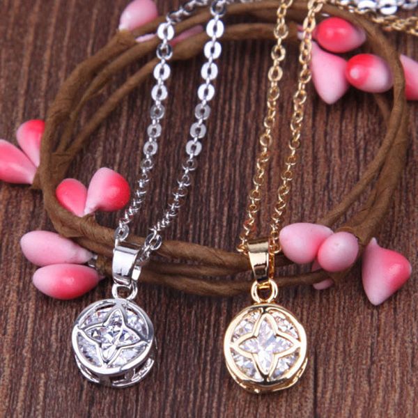 

new women cubic zircon crystal four leaf clover pendant necklace silver gold plated trendy lucky jewelry