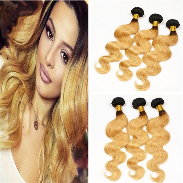 

Dark root colored two tone ombre 1b 27 honey blonde brazilian hair exten ion 100g bundle ombre body wave hair weave