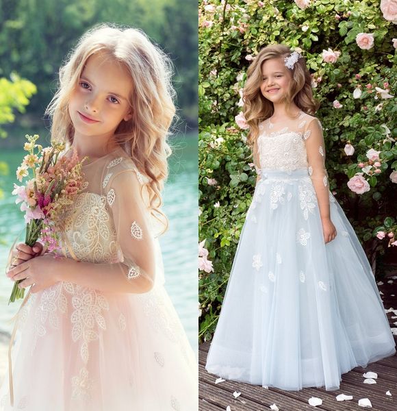 Elegante abito da festa di compleanno per ragazza principessa maniche lunghe una linea bellissimo vestito da ragazza di fiori per matrimoni in campagna giardino spiaggia arrossire