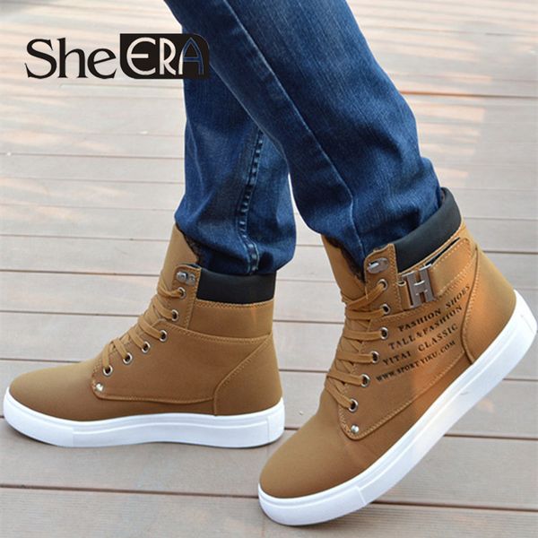 

wholesale-men shoes 2016 fashion new winter front lace-up casual ankle boots autumn shoes men wedge fur warm leather footwear, Black