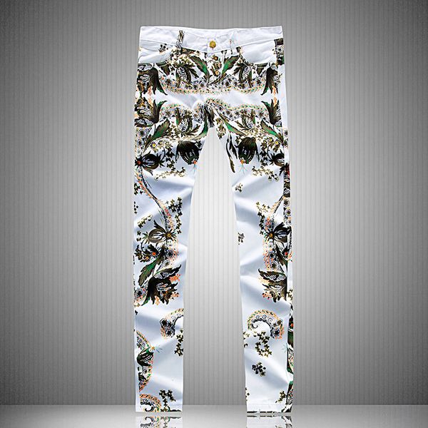 

wholesale-new printing and dyeing jeans slim fit skinny night club dj trousers pants slacks for male plus size mens jeans, Blue
