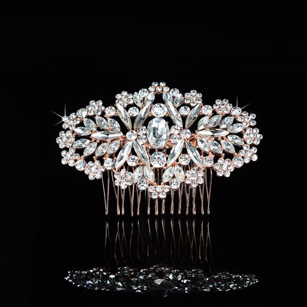 

beijia Shine Rose Gold Crystal Hair Comb Wedding Jewelry Rhinestone Bridal Hair Combs Weddings Hair Accessories Women Headpiece