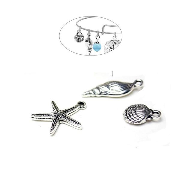 

arrivals conch shell starfish shell pendants charm fit bracelet & necklace jewelry accessories wholesale diy charm, Blue;slivery