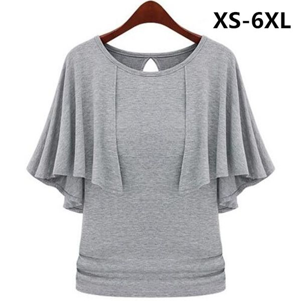 

wholesale- new european style shirts,2017 summer women ruffles batwing sleeve cotton t-shirts blusas,plus size clothes 4xl 5xl 6xl, White