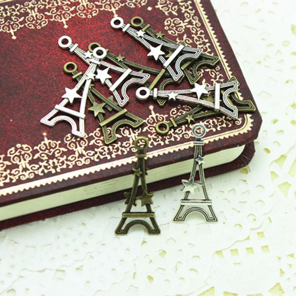 

Sweet Bell 100pcs 13*30mm Two color Metal Alloy Star Eiffel Tower Charms Jewelry Pendant Charms D0042