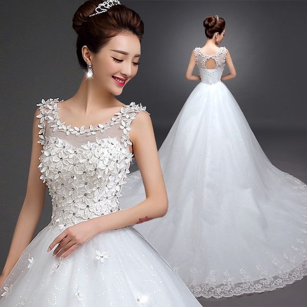 

selling new 2018 discount a-line scoop appliques open back organza wedding dresses 2017 new simple weding gowns robe de mariage, White