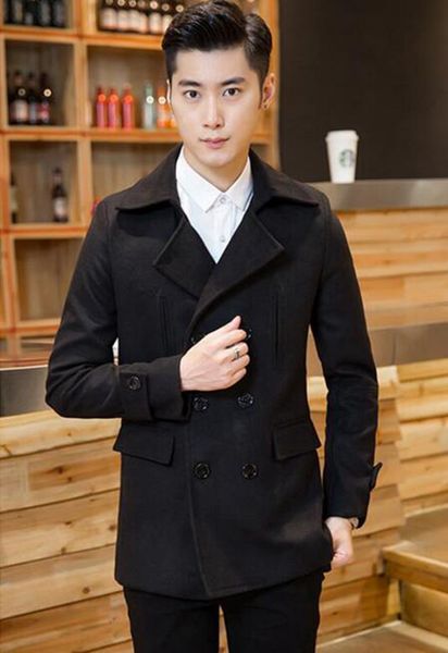 

double-breasted men qiu dong han edition of the new england cultivate one's morality with thick woolen cloth trench coat / m-2xl, Black