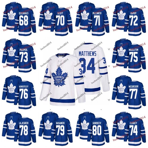 

100th Toronto Maple Leafs 2017-2018 Season 68 Martins Dzierkals 70 Ian Scott 71 J.J. Piccinich Jean Dupuy Kristian Pospisil Hockey Jerseys