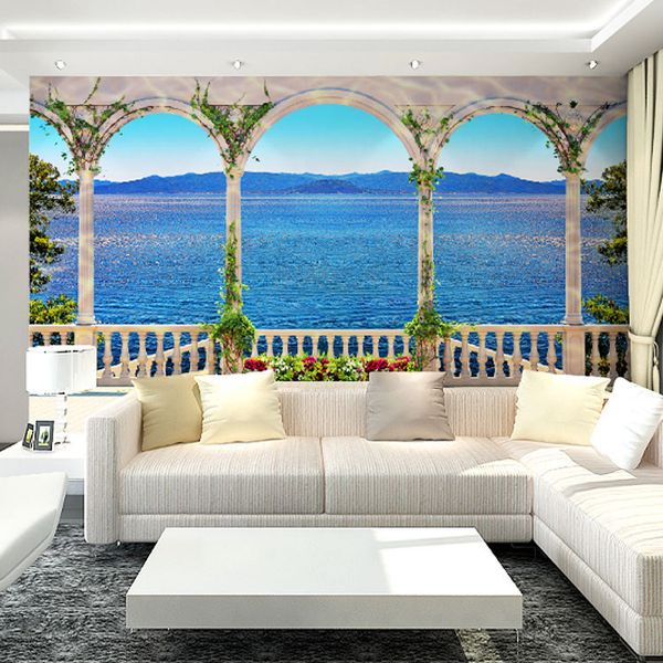 

European Roman column living room TV background wallpaper 3d three-dimensional non-woven wallpaper seamless bedroom large mural