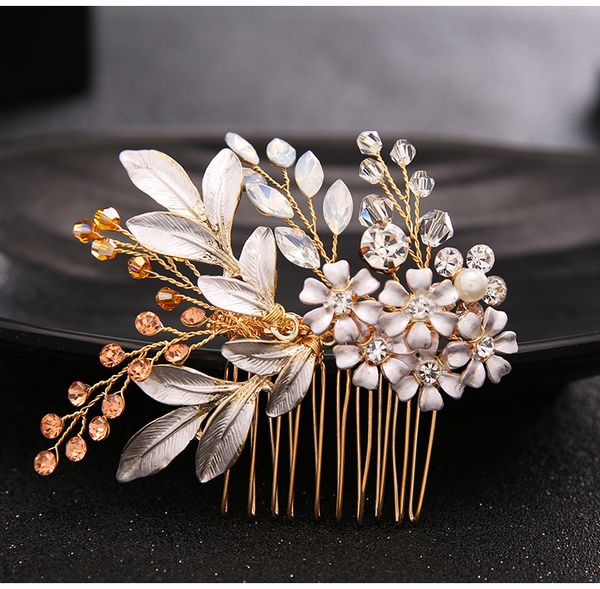 

new 2017 simulated pearl rhinestone bridal wedding hair accessories leaf bridal hair combs crystal hairpin wedding hair jewelry for women, Slivery;golden