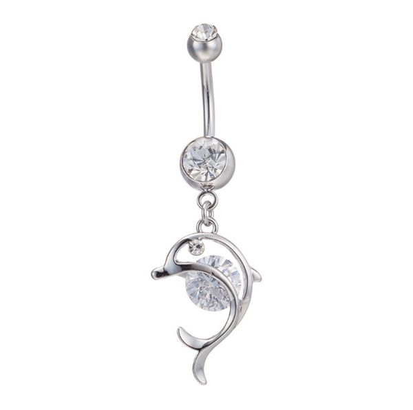 Мода Piercing Body Ювелирные Изделия Корейский Deisgn Модный Белый Кристалл Дельфин Пупка Пупка Кнопка Bellly Кольцо Луверси Танцующие Животные Кольца