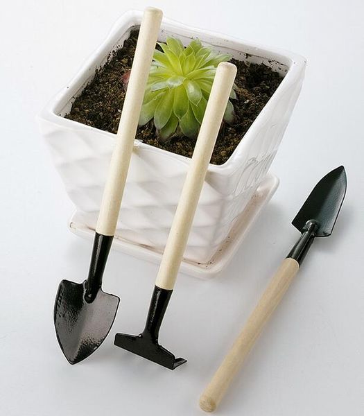 1 Conjunto = 3 pcs Mini Kit de Ferramentas de Jardim Pequena Pá Rake Spade Cabo de Madeira Cabeça de Metal Crianças Jardineiro Ferramenta de Jardinagem ferramenta