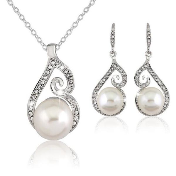 

dhl silver crystal pearl necklaces earrings set bridal jewelry set diamond wedding pendant necklace jewelry party earring christmas gift