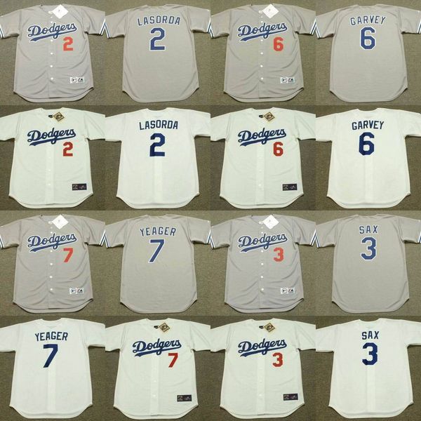

los angeles 2 lasorda 3 steve sax 6 steve garvey 7 steve yeager 10 ron cey 14 mike scioscia 15 davey lopes throwback baseball jersey, Black