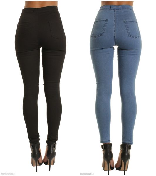 Jeans Estilo de verano pantalones vaqueros rasgados con bolsillos y agujeros Jeggings de mujer pantalones de mezclilla de cintura alta capris Mujer flaco negro casual con 3 colores