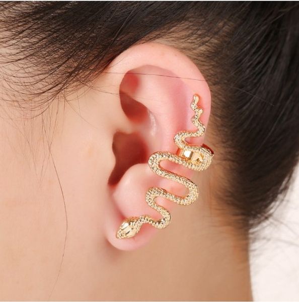 

punk womens snake ear cuff piercing silver gold plated stud wraps earrings ear studs gothic jewelry, Golden;silver