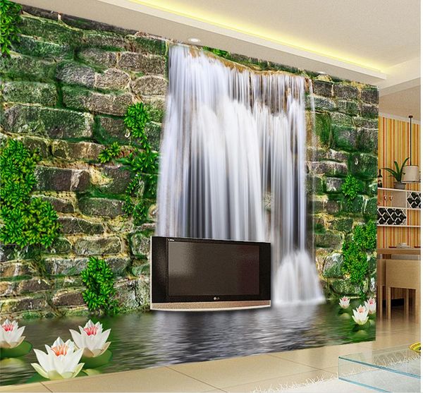 

fashion 3d home decor beautiful stone wall waterfall 3d tv wall 3d wall murals wallpaper