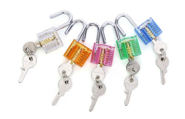 Free Colorful Transparent Visible Cutaway Padlock Lock Pick For Locksmith Practice Training Door Opener Auto Pick Lock Pick Device Lock Pick Keychain