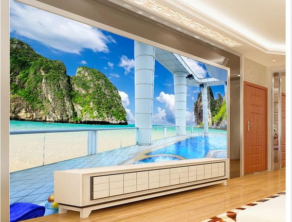 

maldives balcony outside the sea view coconut tree wallpaper for walls 3 d for living room