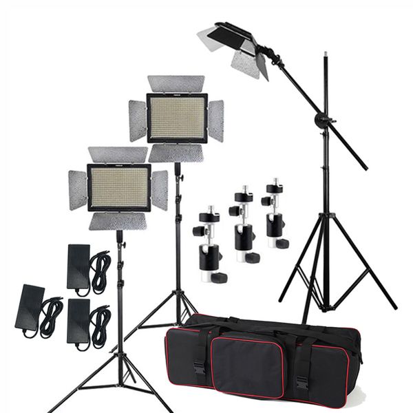 Stüdyo Aydınlatma Kiti 3 adet Yongnuo YN600L II 3200-5500 K Bi-Color 600 LED Video Işık Paneli + Güç Adaptörü + 2 M Standı + Boom Kol + Taşıma Çantası