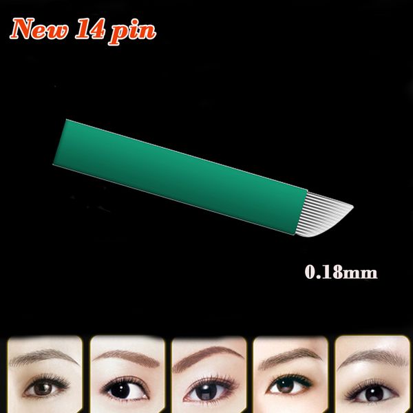 

New 0.18mm diameter 14 pin microblading needles blades Lamina Agulha Sobrancelha Tebori Microblading 14 Pontas Flex brow tatoo