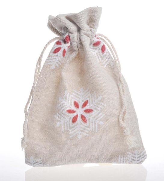 Sacchetti regalo di Natale in lino caramelle bomboniere tasche con coulisse modello Snowfake Babbo Natale confezione regalo per feste decorazione di nozze festiva