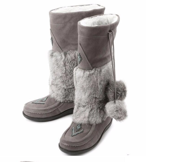 

luxury muks mukluks london beading brand genuine leather mid-calf present real rabbit fur winter snow boots real leather shoes, Black