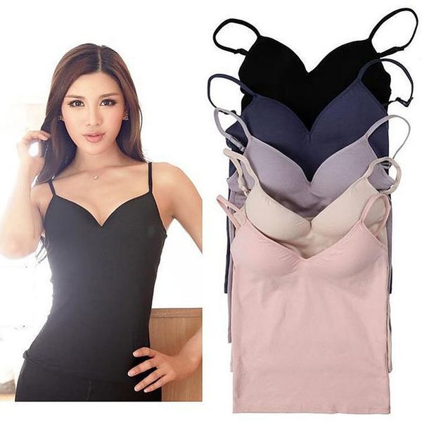 

wholesale-modal adjustable strap built in bra padded self mold bra tank crop camisole vest, White