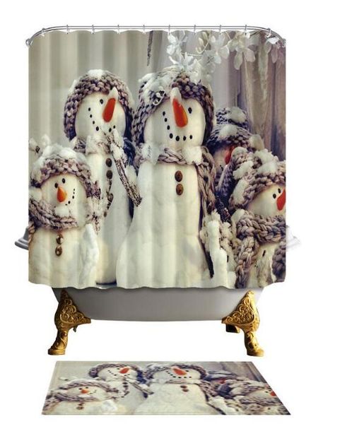 2019 Snowman Shower Curtain Bathroom Decor Winter Landscape