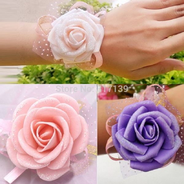 

wholesale-new 1 piece wedding flowers accessory bridal bridesmaid favors 6cm pe decoration wrist flower flores decal ing