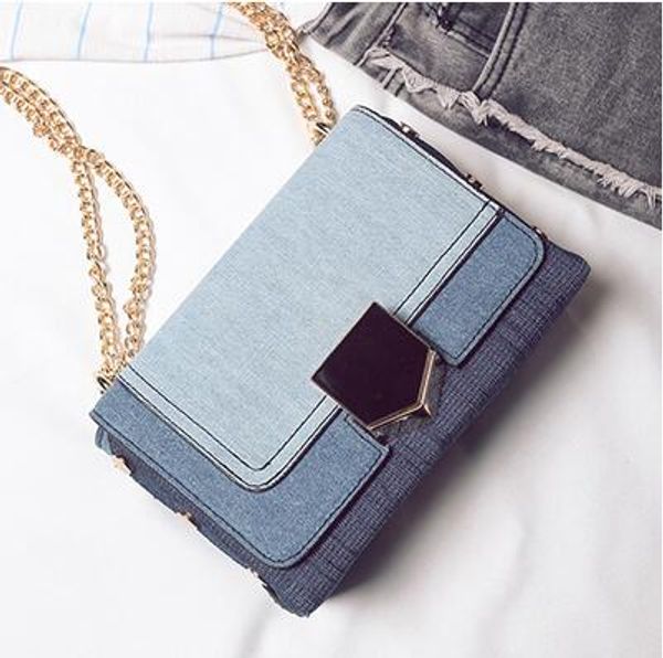 

girl. bags. catch. small. mini. soft. 2017. fashion casual metal cross bag. women's chain. lock pattern. denim. body.shoulder new bags, Red;black