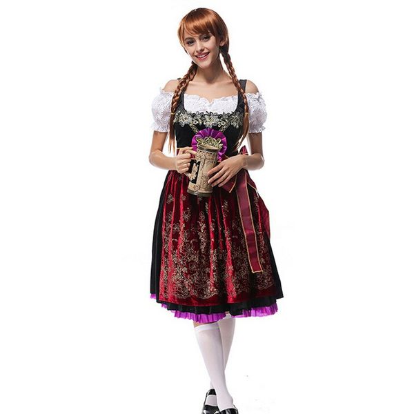 Alemão Oktoberfest Beer Menina Vestido Barmaid Roupas Sexy Wench Party Cosplay Traje Uniforme Carnaval Fantasia Vestido