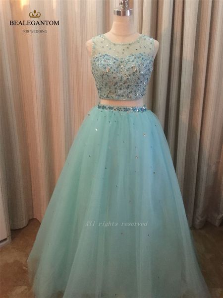 2017 Real Photo Scoop Ball Gown Due pezzi Abiti Quinceanera con abito da ballo in rilievo Prom Pageant Debuttante Abito da festa BM02