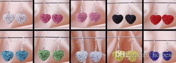 

ale new rhinestone mix colors white disco ball beads clay heart drop dangle crystall crystal earrings stud women, Silver
