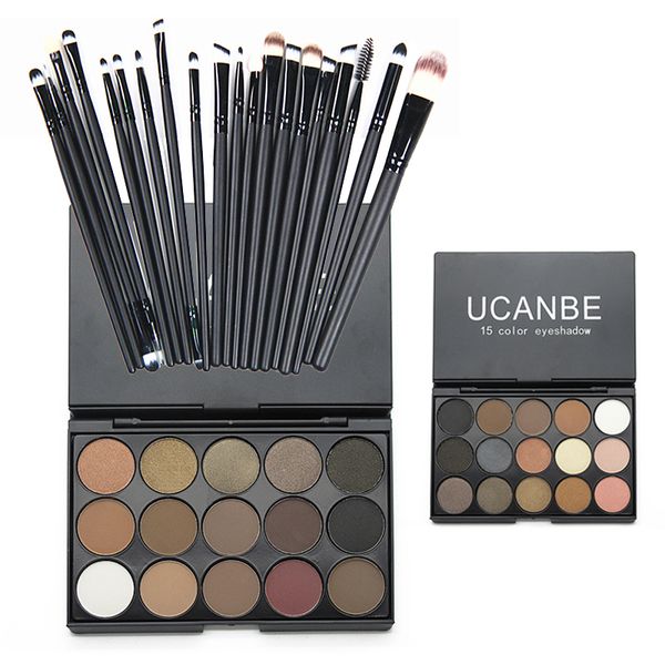 Wholesale- Fashion Make Up Set Kit 15 Colors Matte Glitter Eyeshadow Palette With 20pcs  Burshes Nude Eye Shadow Cosmetics Set RP1