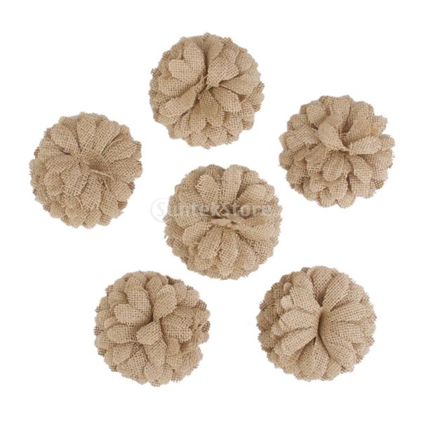 

wholesale-6pcs hessian burlap flowers chrysanthemum rustic wedding craft making decor ing