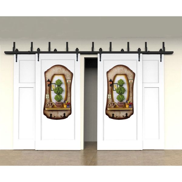 2019 5 16ft Modern Home Decoration Rustic Complete Arrow Roller Carbon Steel Sliding Bypass Barn Door Hardware Track Rail Hanging 4 Doors Kit From