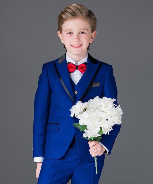 

boys suits royal blue formal flower boys wedding tuxedo pageboy party prom suits 3 piece (jacket + vest + pants) custom made, Black