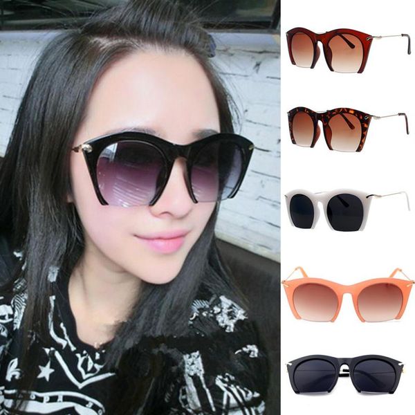 

wholesale- 2016 fashion half rim sunglasses cat eye sun shades lenses half frame goggles women tinted sun wear black party sunglass metal, White;black